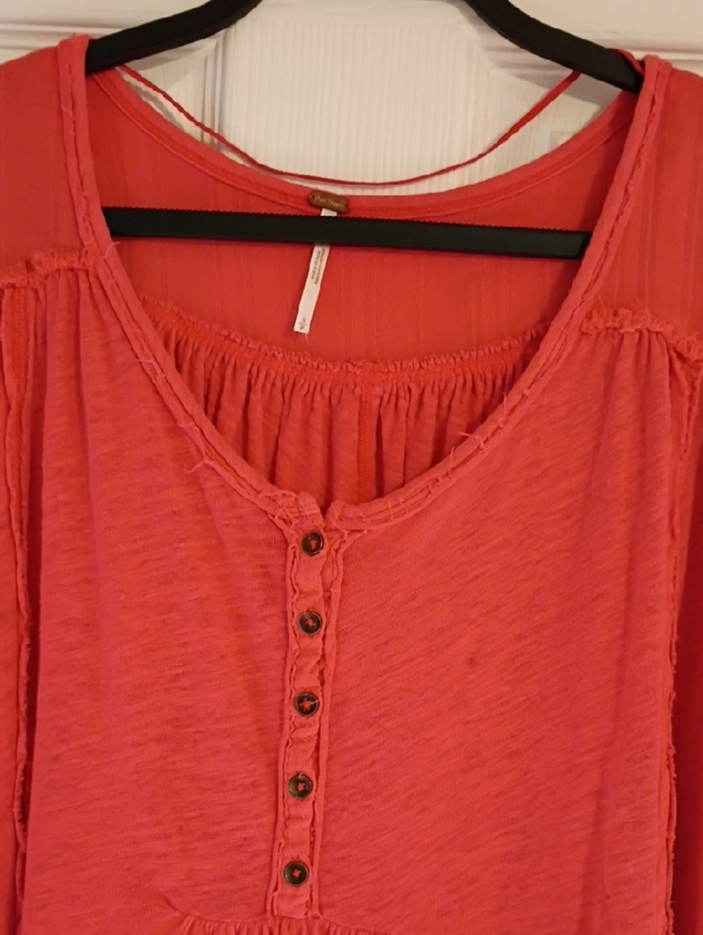 Free People Coral Button Henley Tunic